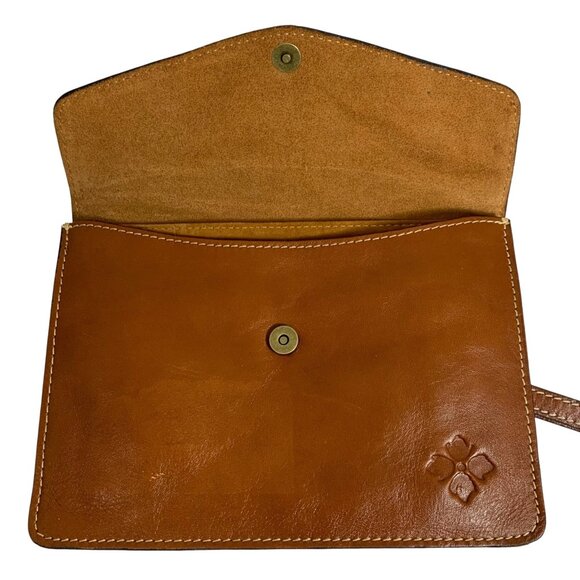PATRICIA NASH Heritage Tan Leather Snap Flap Envelope Clutch Wristlet Flaw - Picture 3 of 8